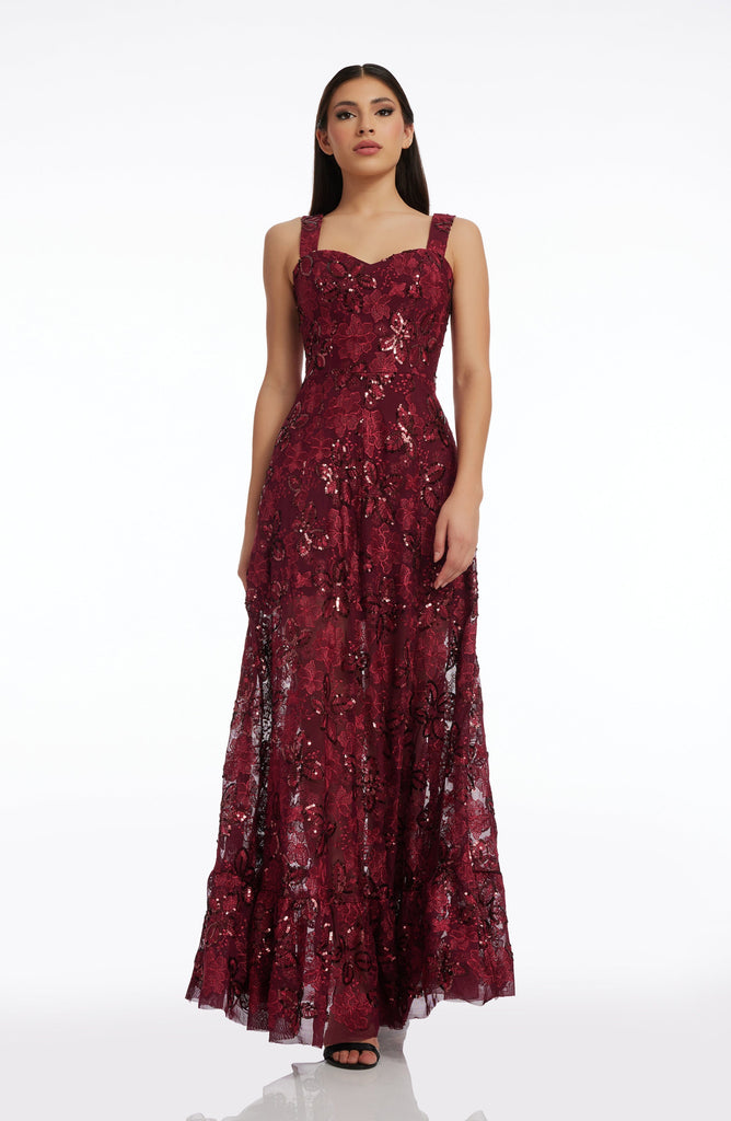 dress the population anabel sheer sequin dress Dress the Population Anabel Sequin Embroidered Gown - Blue
