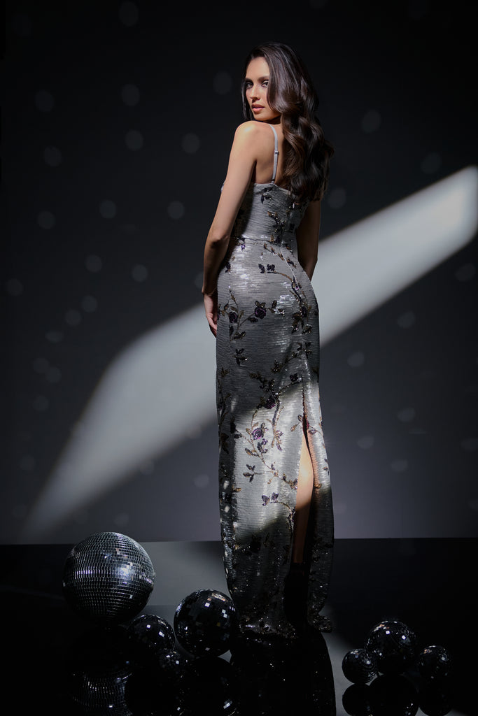 Dress The Population Cammie Floral Sequin Maxi Dress - Pearl Multi