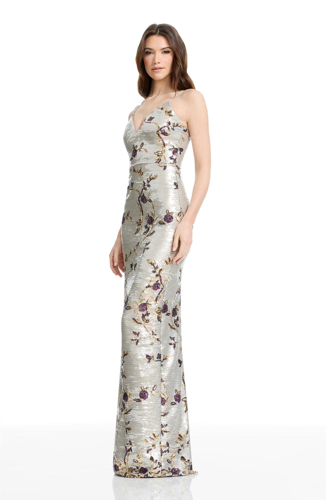 Dress The Population Cammie Floral Sequin Maxi Dress - Pearl Multi
