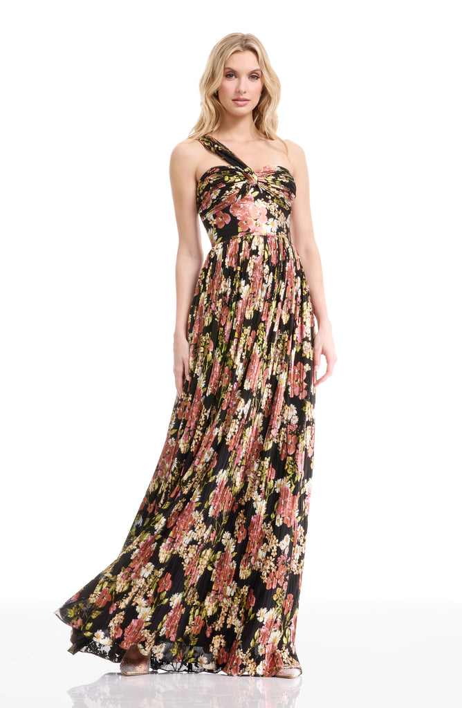dress the population idalia one shoulder floral maxi dress Dress The Population Idalia Twist Front Dress - Black Multi