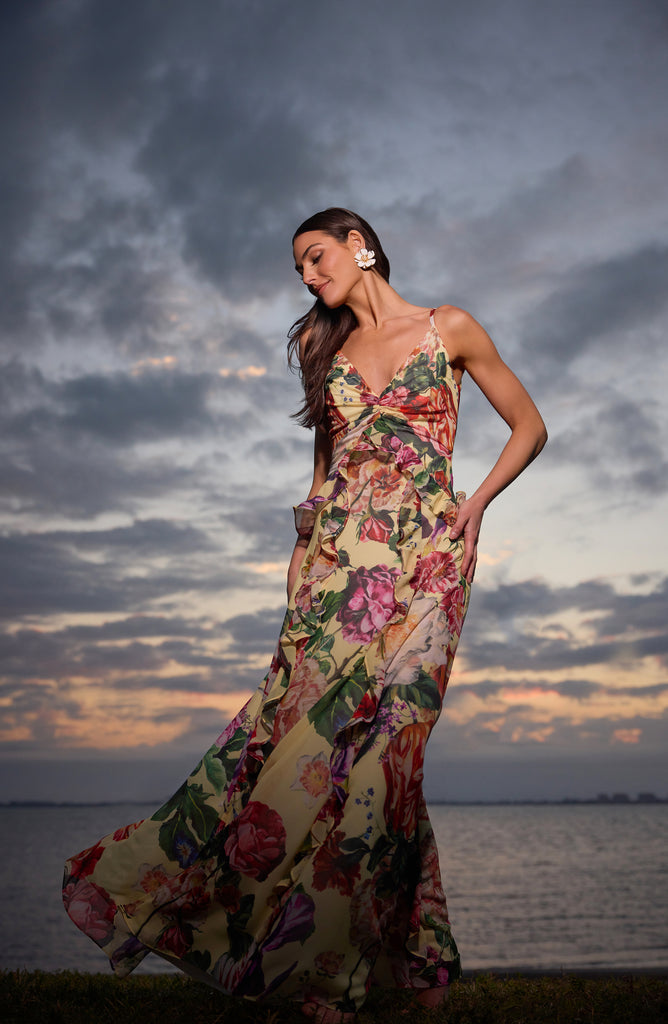 jaiden floral tiered maxi dress Jaiden Tiered Midi Dress Dark Denim Daisy Shoppe