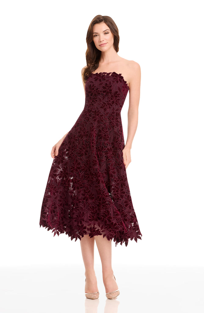 dress the population kailyn white Kailyn Velvet Floral Lace Strapless Cocktail Dress (Women)