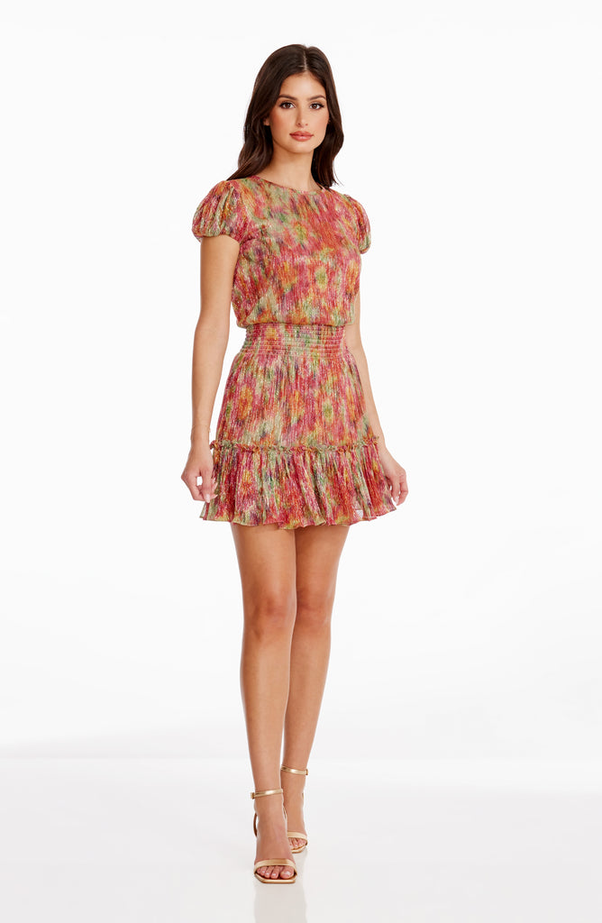 Dress the Population Kenley Metalllic Floral Minidress - Bright Fuchsia Multi