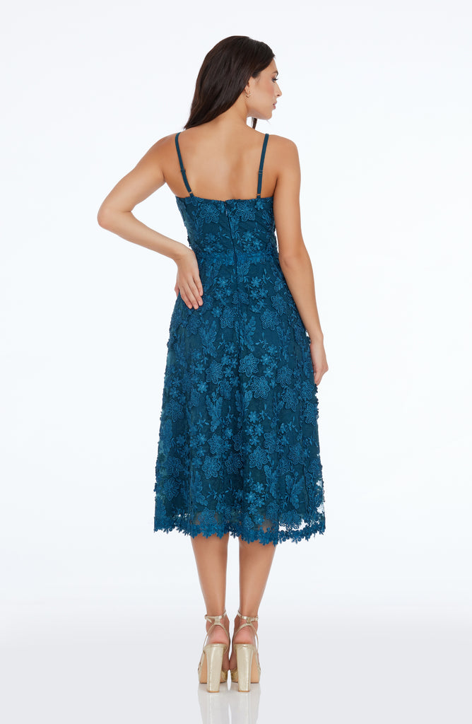 Dress the Population Tahani Floral Embroidered Fit & Flare Midi Dress in Peacock Blue at Nordstrom, Size Small Dress the Population Tahani Floral Embroidered Fit & Flare Midi Dress in Peacock Blue at Nordstrom, Size Small