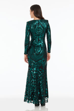 Alessandra Dress / EMERALD-BLACK