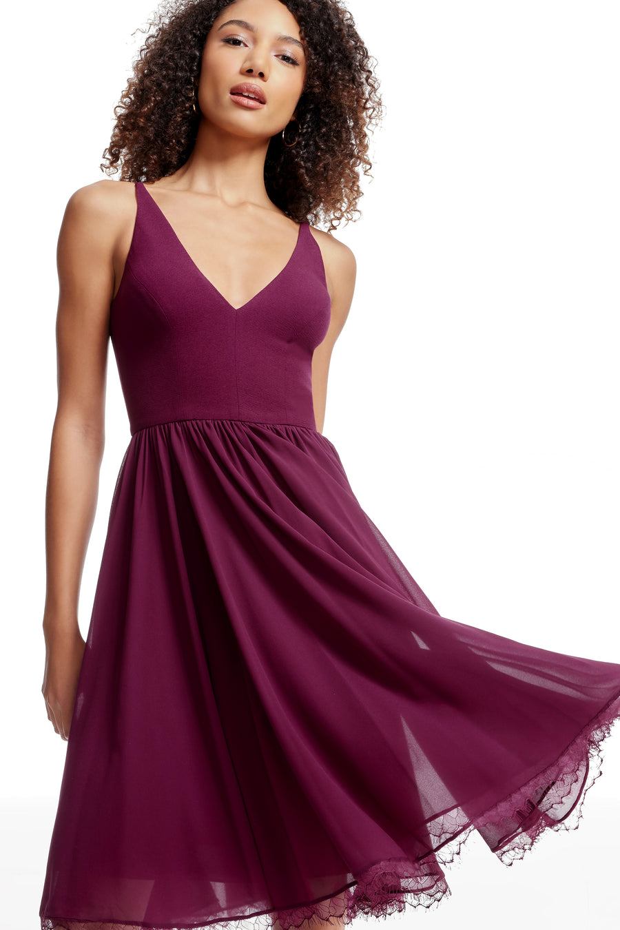 Dress The Population Alicia Lace-Hem Dress - Dark Magenta - Size L Dress The Population Alicia Lace-Hem Dress - Dark Magenta - Size L