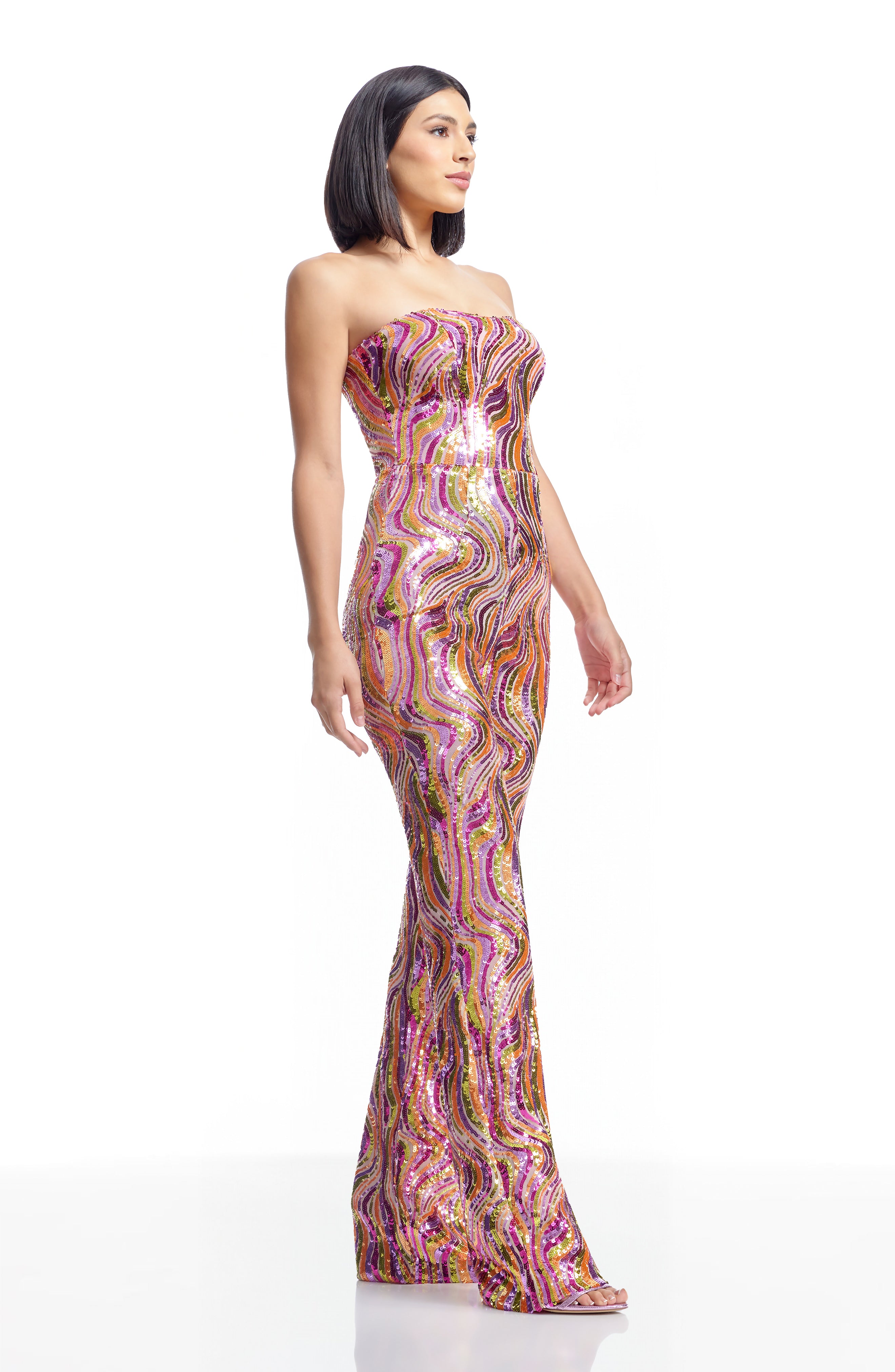 Andy Sequin Strapless Jumpsuit in Bright Fuchsia Multi