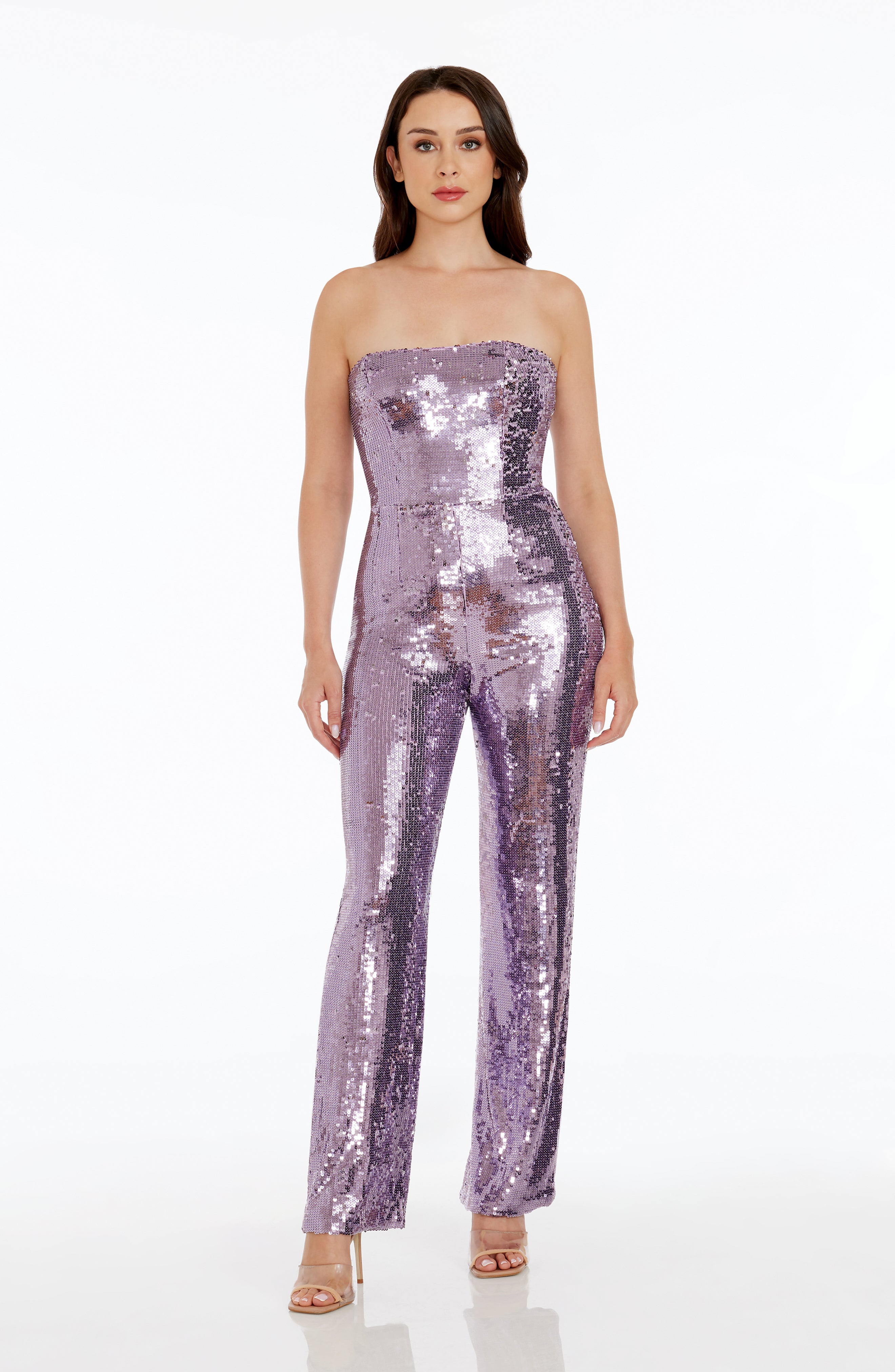 Dress the Population Andy Sequin Strapless Jumpsuit in Lavender Multi