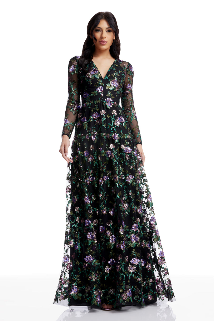 dress the population angelina long-sleeve v-neck maxi dress Dress The Population Angelina Long-Sleeve V-Neck Maxi at MarketFair Shoppes in Princeton, NJ