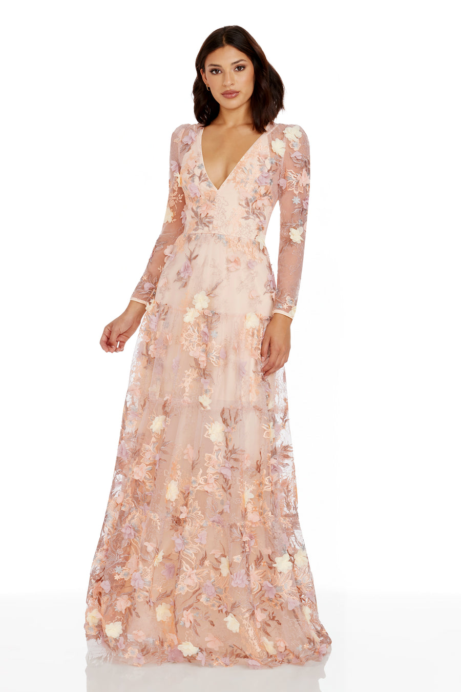 dress the population angelique Angelique Floral Cutout Metallic Strapless Maxi Dress (Women)