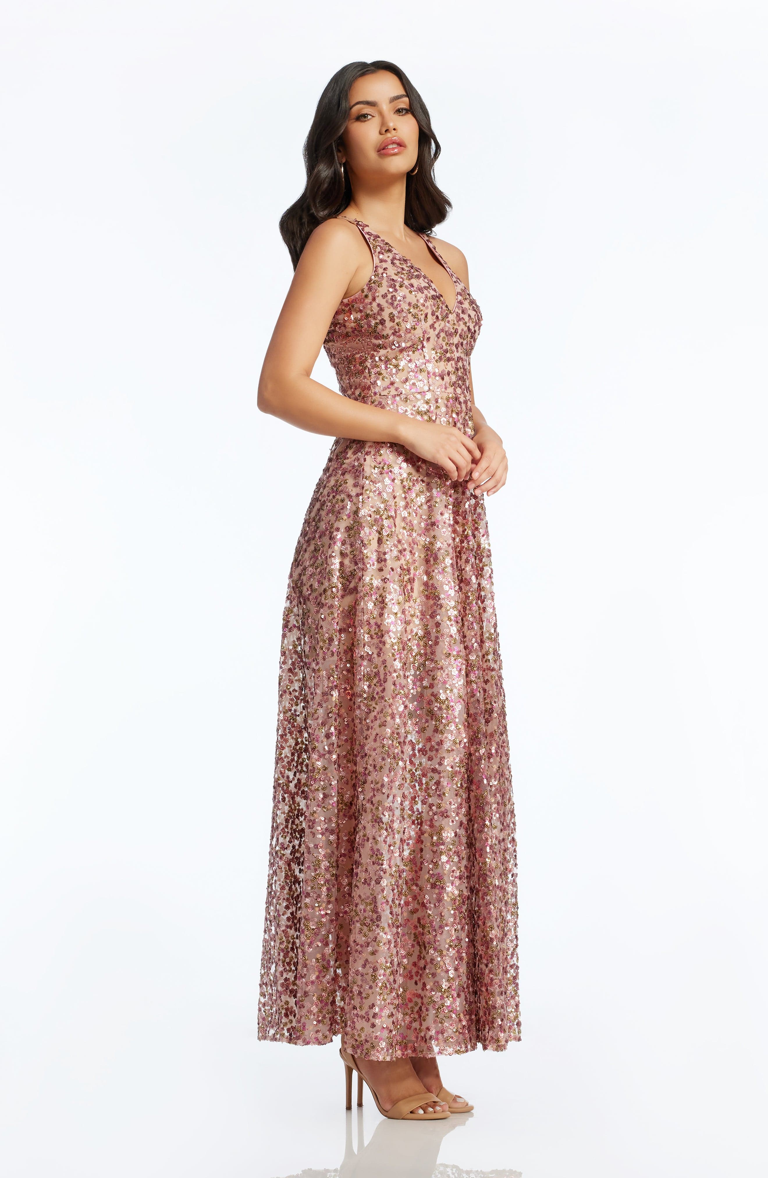 terraria rose gold sequin dress The Population Ariyah Gown - Blue print and plain