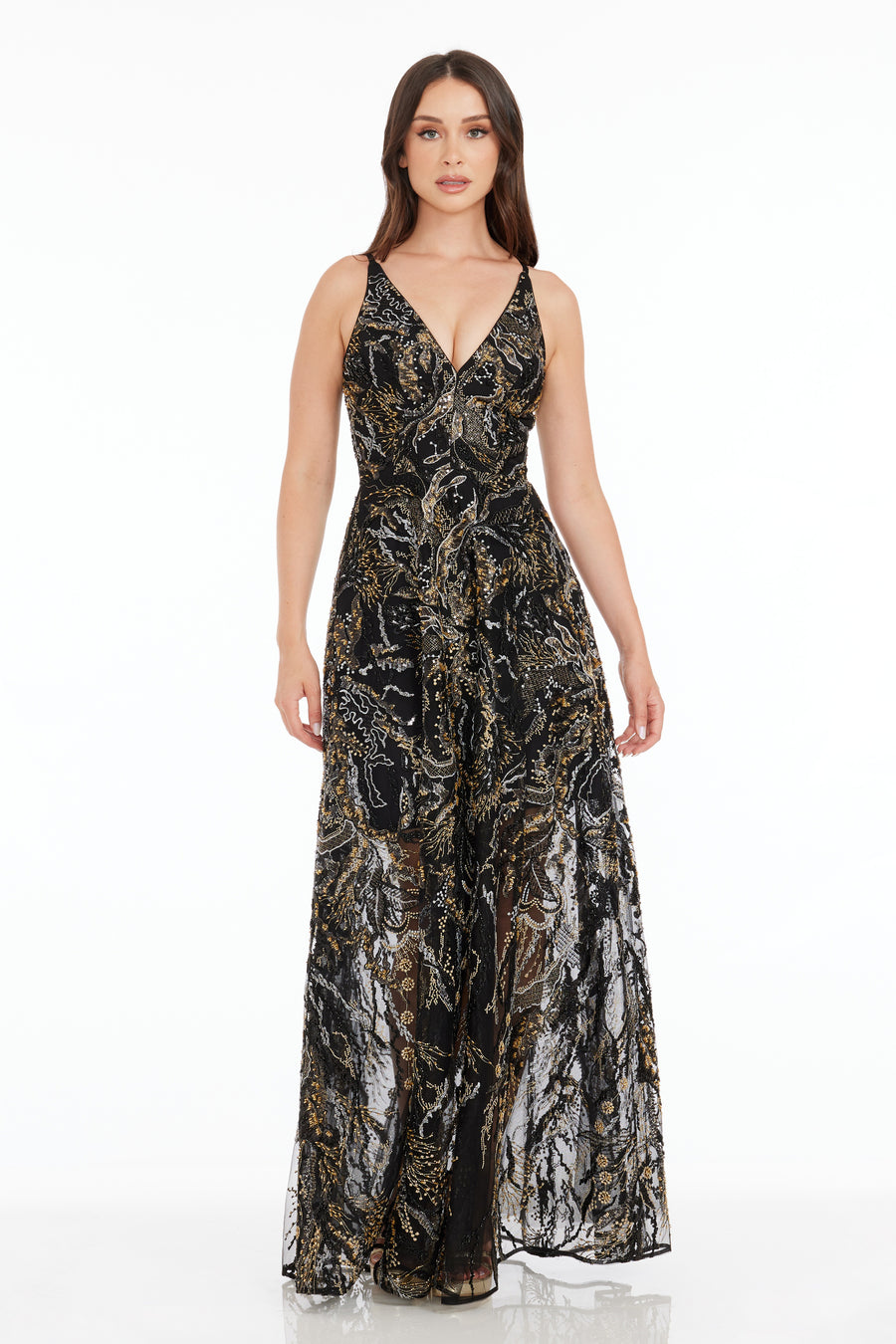 dress the population black Dress the Population Ariyah Floral Sequin A-Line Gown
