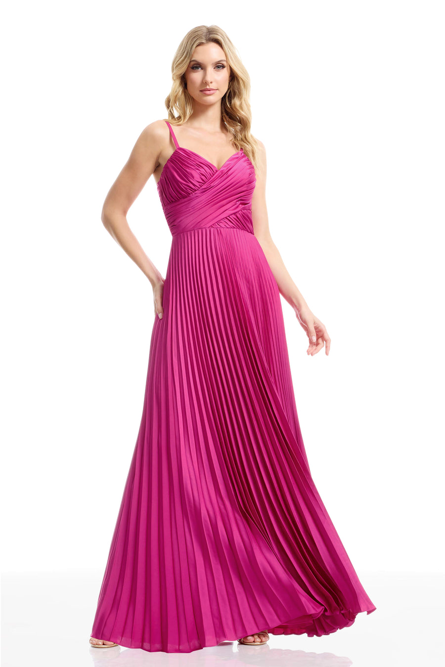 Dress the Population Women's Pleated Satin Gown - Pink - Gowns Dress the Population Women's Pleated Satin Gown - Pink - Gowns