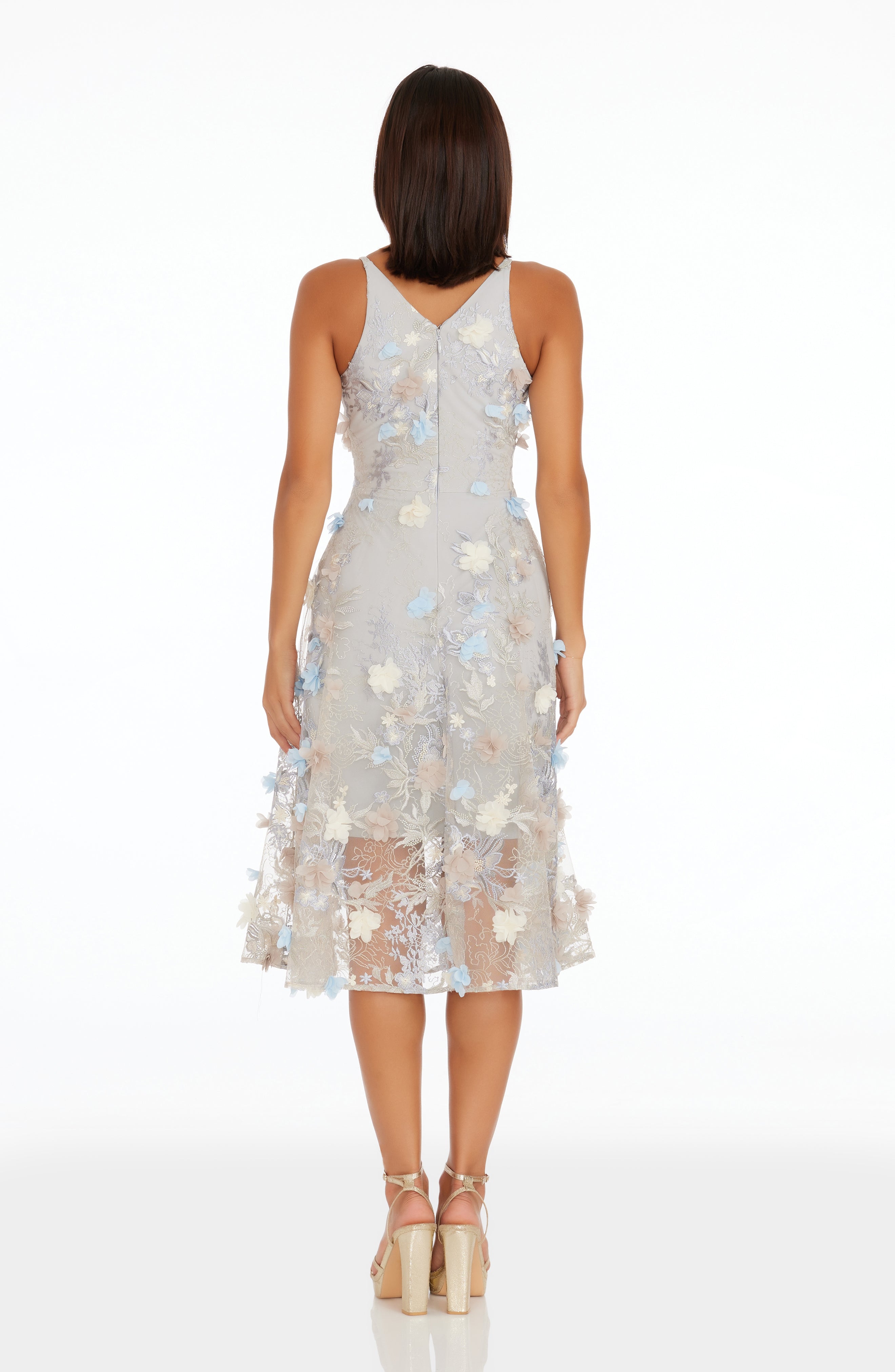 sachin and babi light blue dress Black crepe dress with embroidered flowers on the bodice and the hem  AAVVA