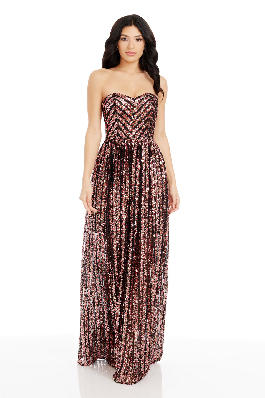 dress the population audrina dress Audrina Sheer Gown M / PALE BLUE MULTI