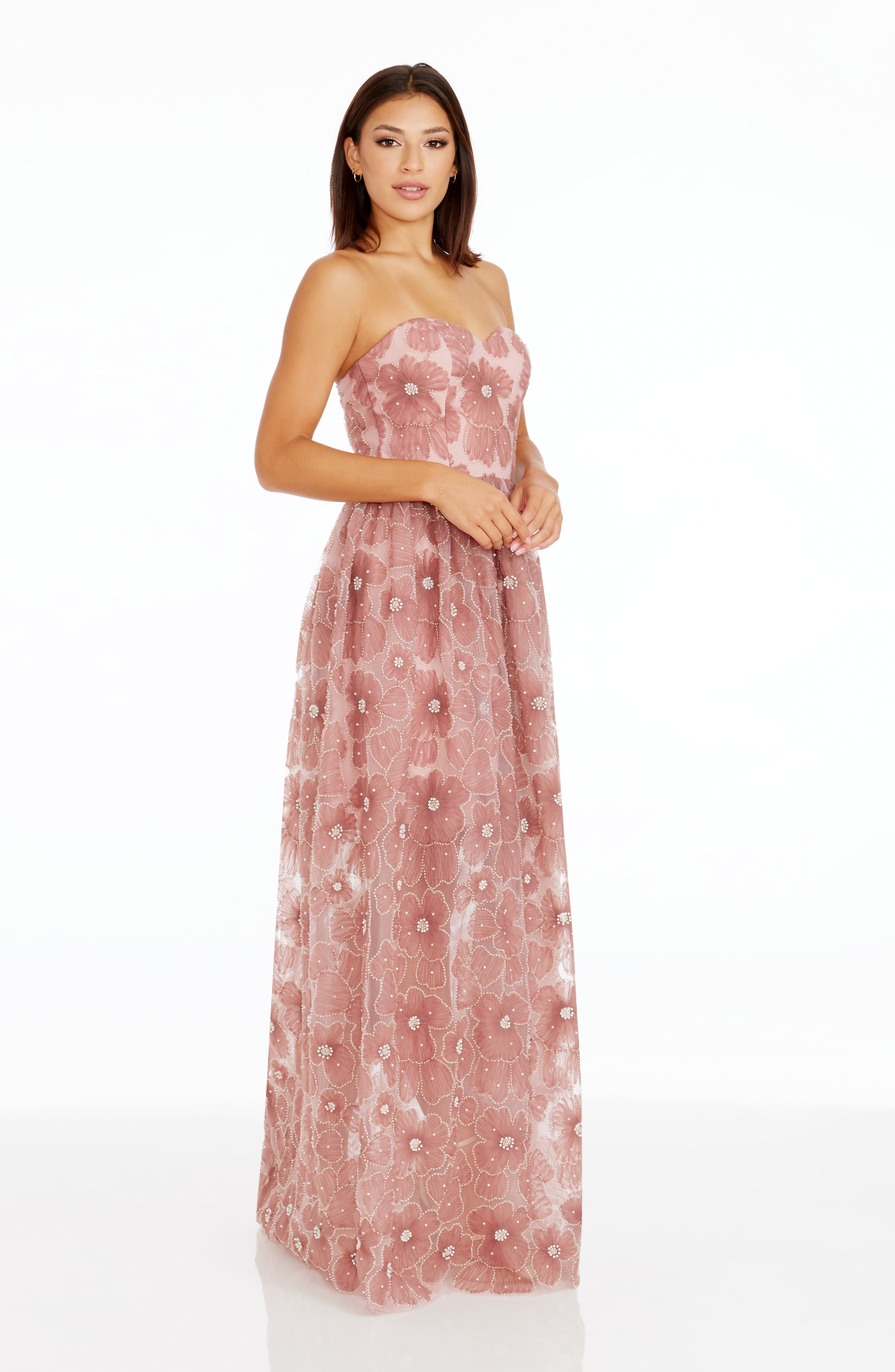 audrina floral chiffon midi dress Dress The Population Audrina Strapless Dress - Black Multi