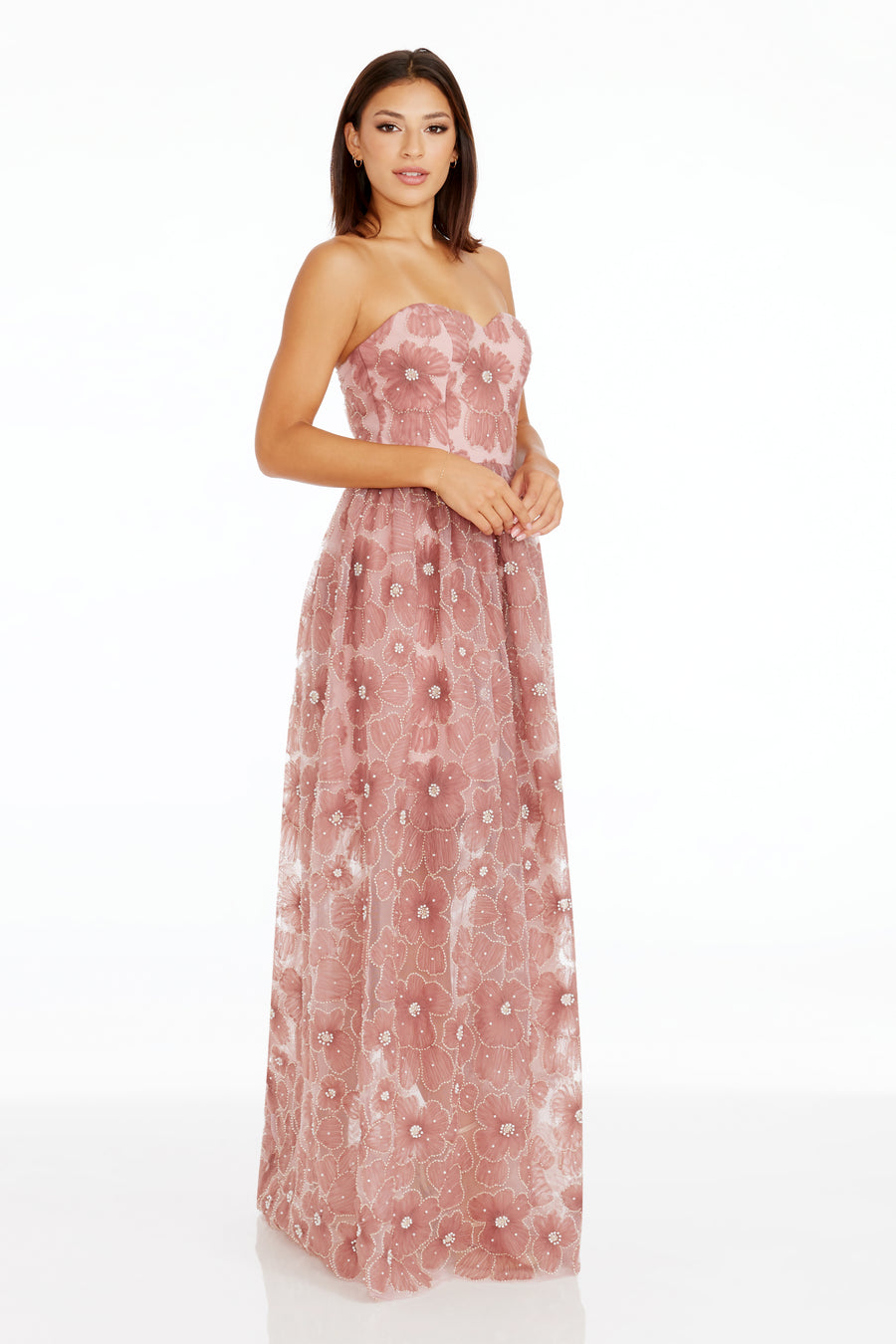 dress the population audrina strapless bustier floral maxi dress Dress The Population Audrina Pliss Maxi Gown - Deep Emerald
