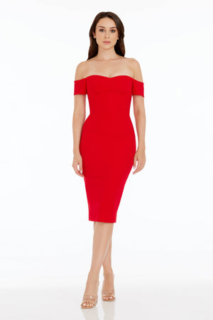 bailey off the shoulder bodycon dress dress the population Dress The Population Bailey Off-The-Shoulder Dress - Navy