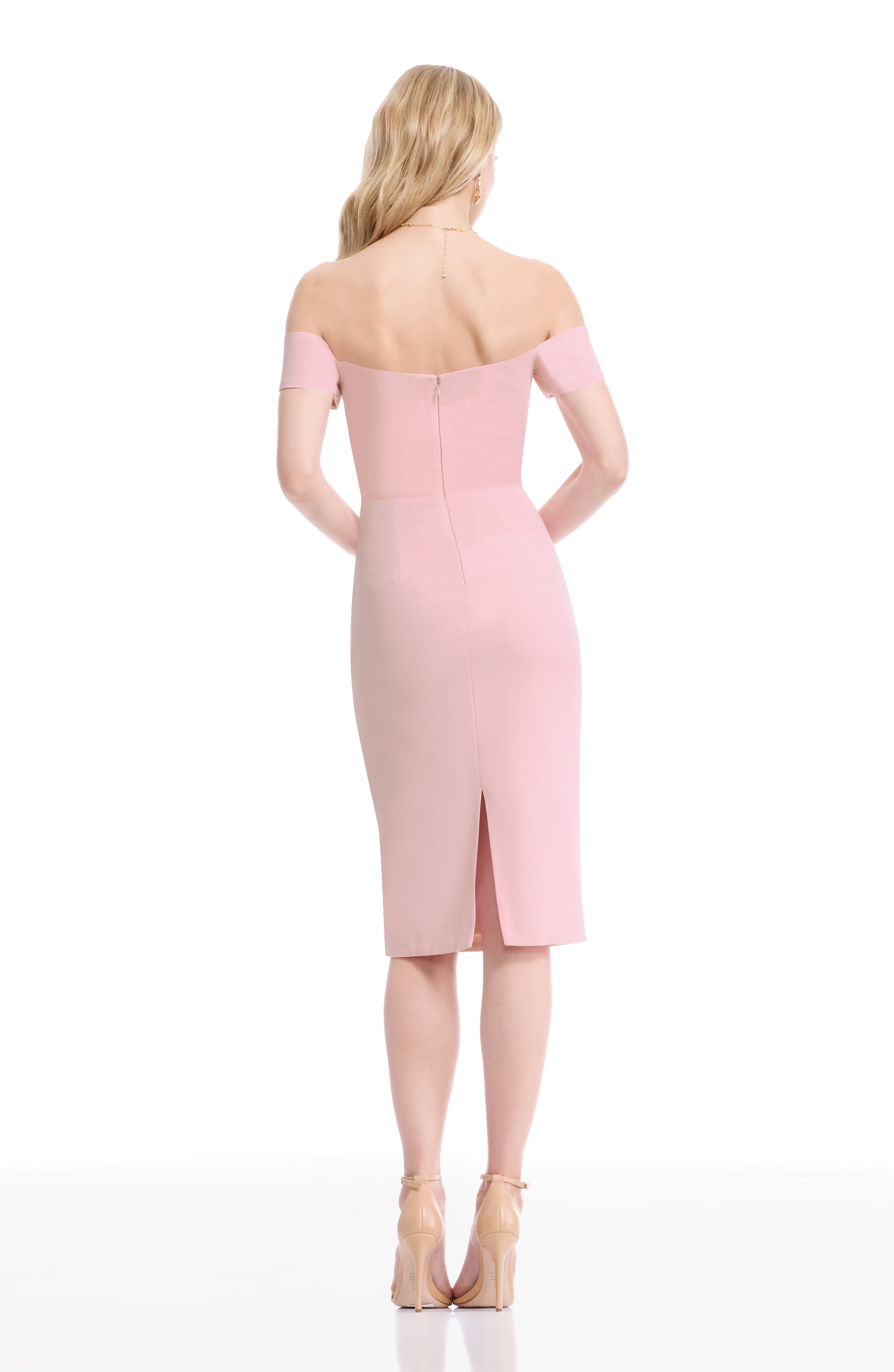 bailey off the shoulder bodycon dress dress the population L / VINTAGE PINK KRISSA | Pleated Chiffon Driea Color:Pink Sleeveless With a cold