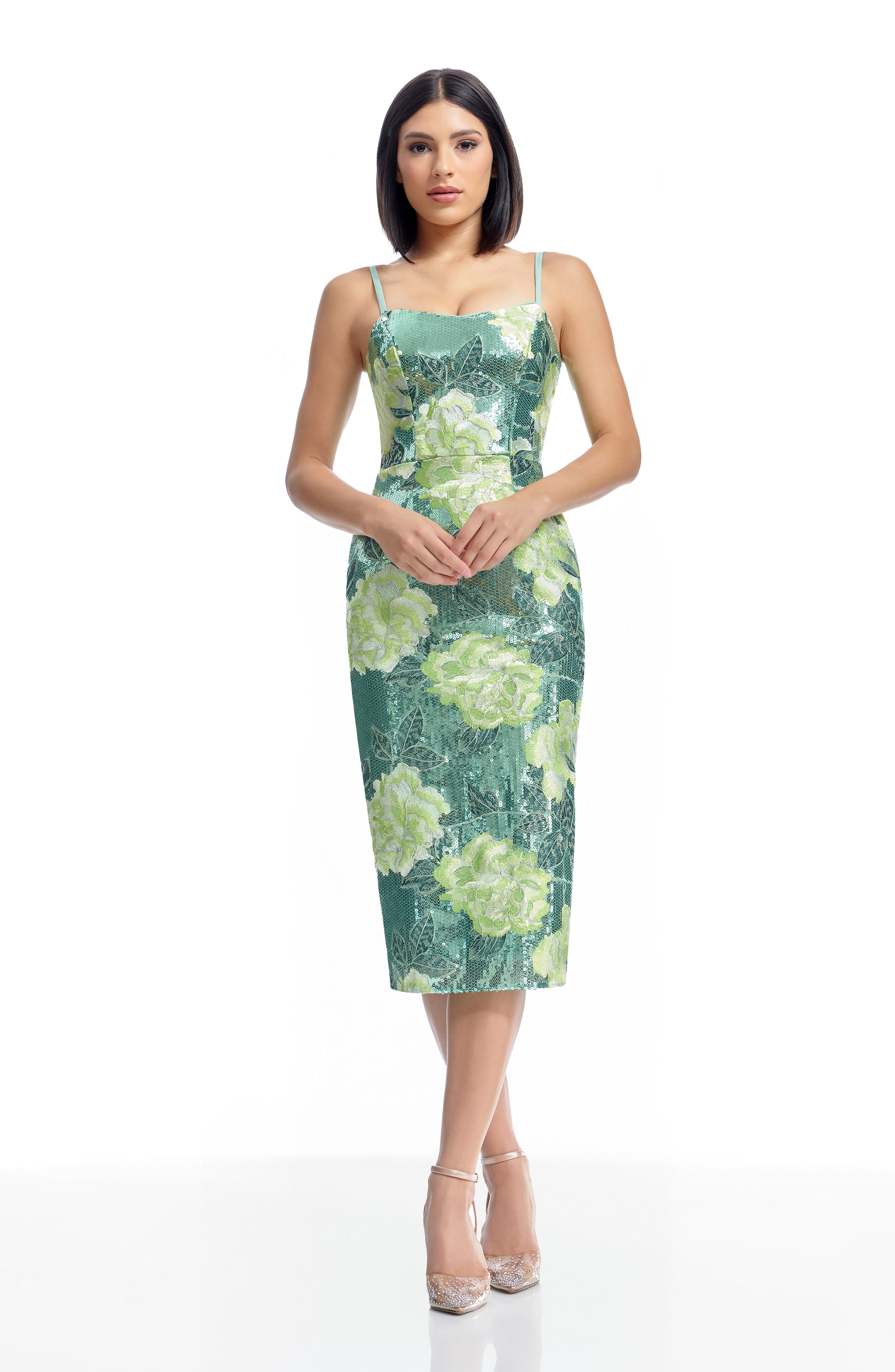 dress the population blakely Dress the Population Blakely Floral Embroidery Midi Dress in Graphite Blue Multi at Nordstrom, Size X-Small