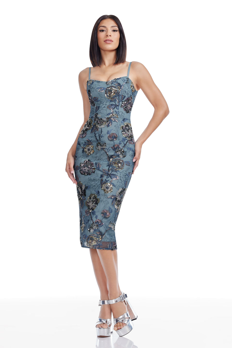 dress the population blue Elle Dress XXS / MIDNIGHT BLUE B