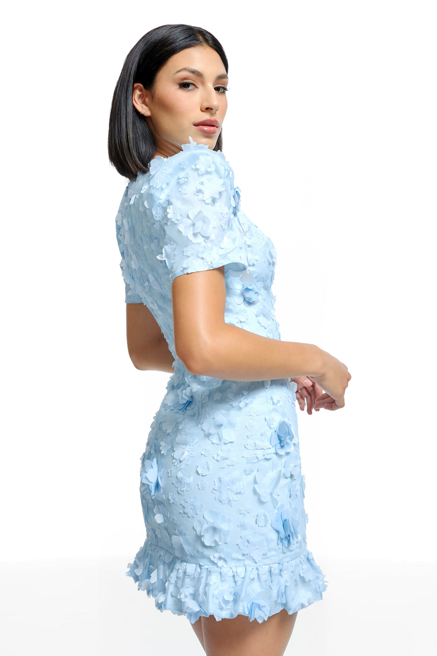 dress the population brittany dress Introducing the new Brittany Dress Short sleeves, a high neckline, and cascading ruffles make this mini dress an effortlessly elegant choice for the season. Finished with bead and sequin embroidered details,