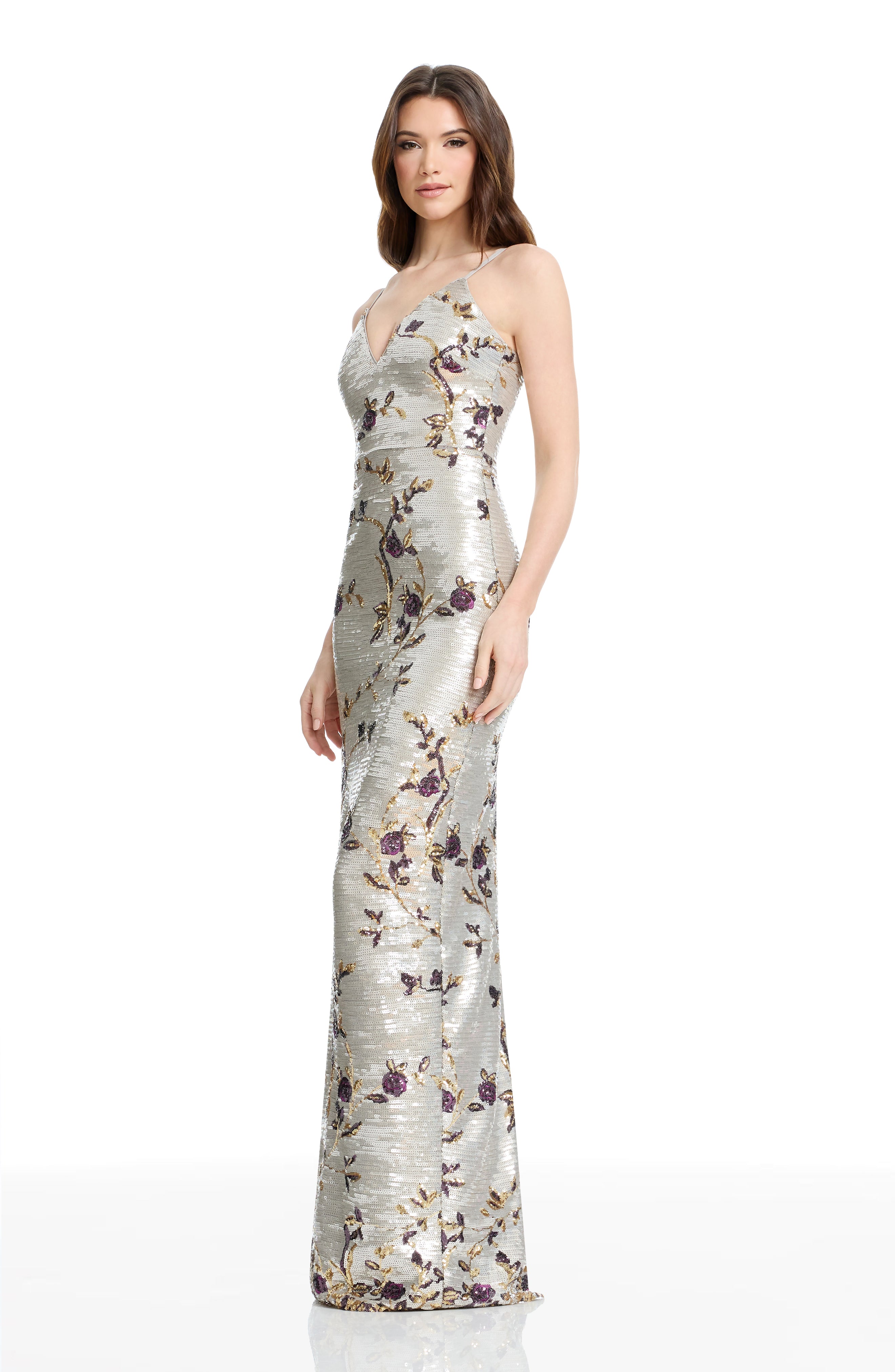 Dress The Population Cammie Floral Sequin Maxi Dress - Pearl Multi