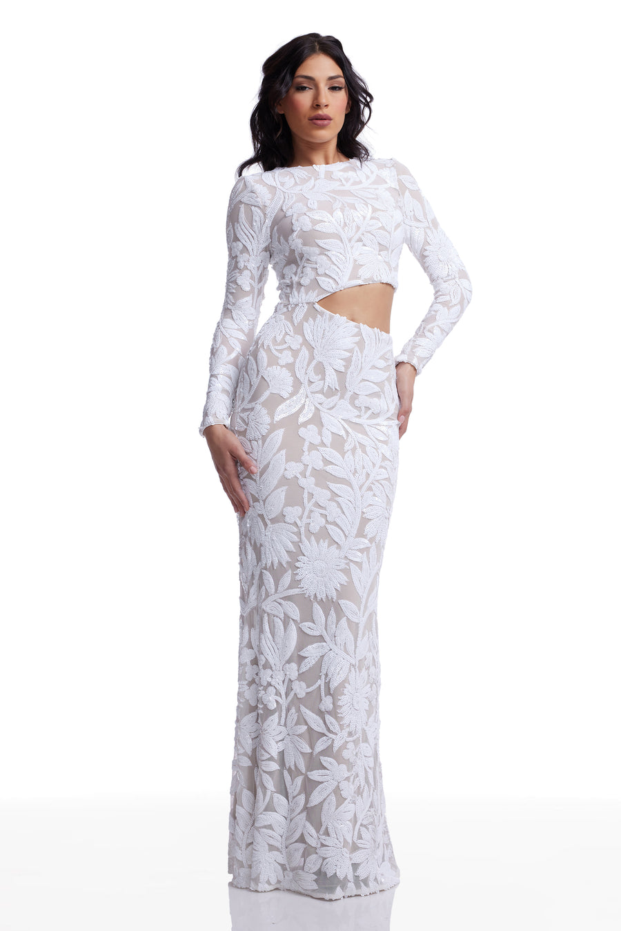 Candace Dress / WHITE-NUDE