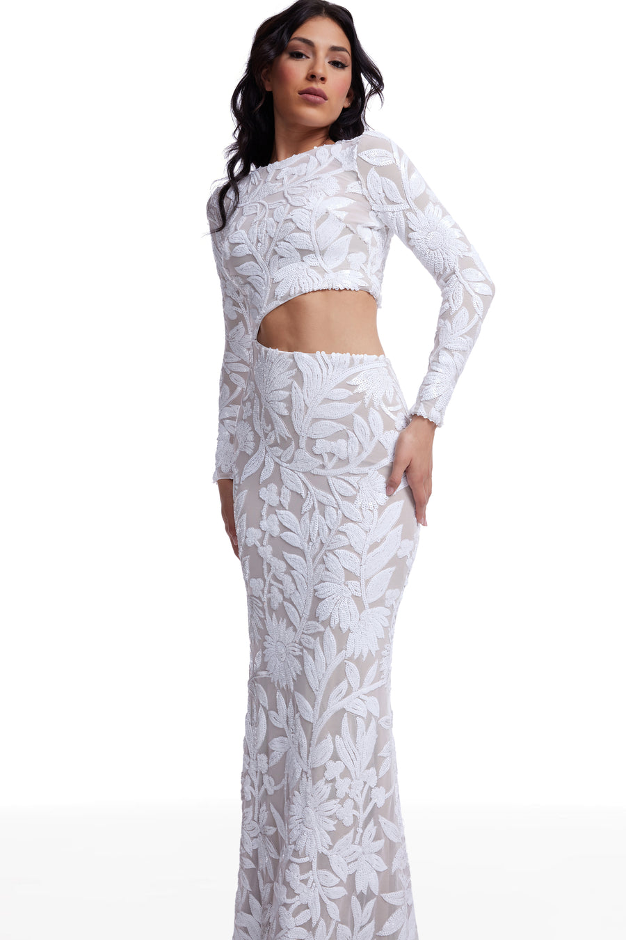 Candace Dress / WHITE-NUDE