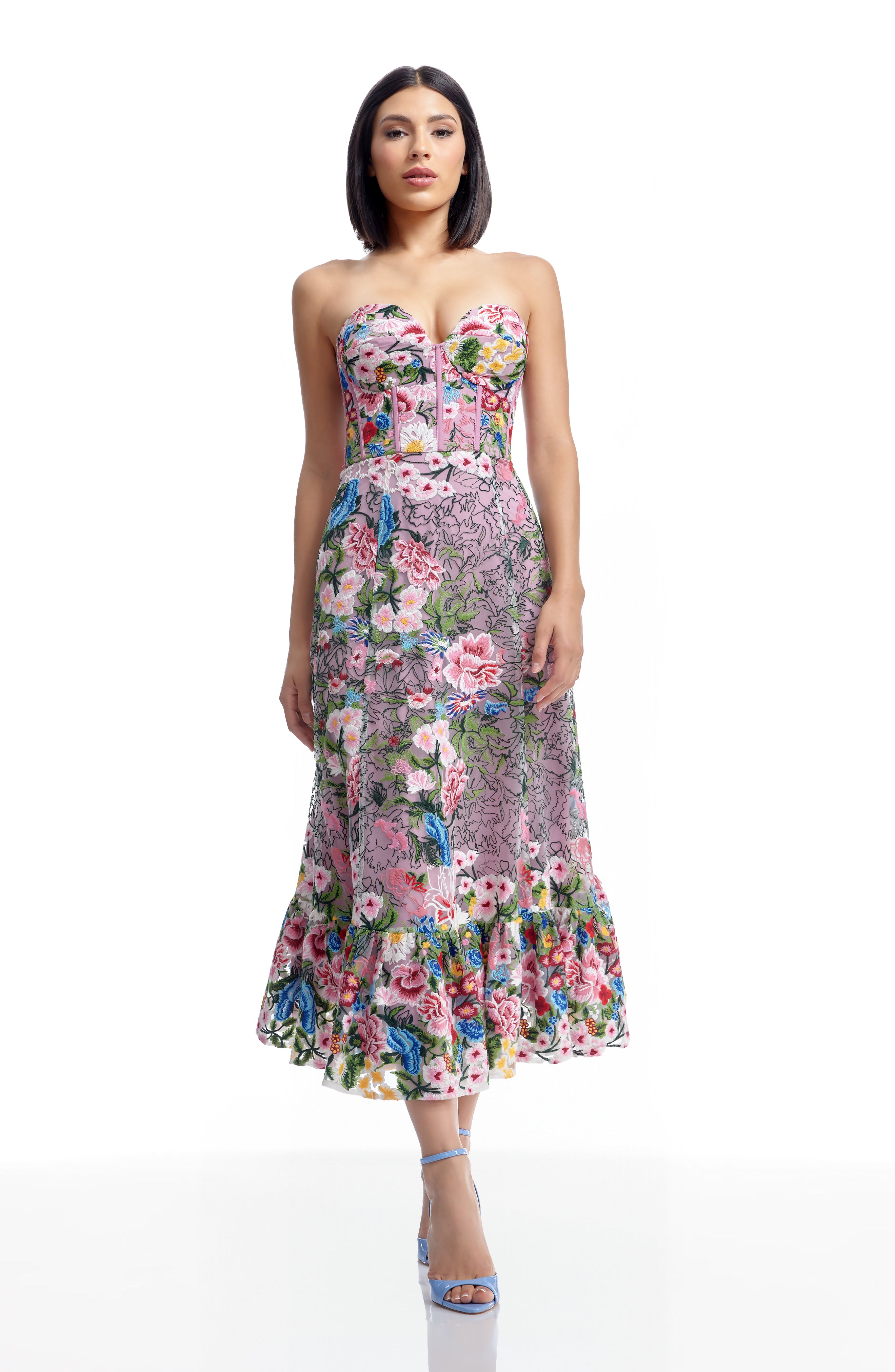 Dress The Population Carina Embroidered Strapless Dress - Blush Multi Dress The Population Carina Embroidered Strapless Dress - Blush Multi