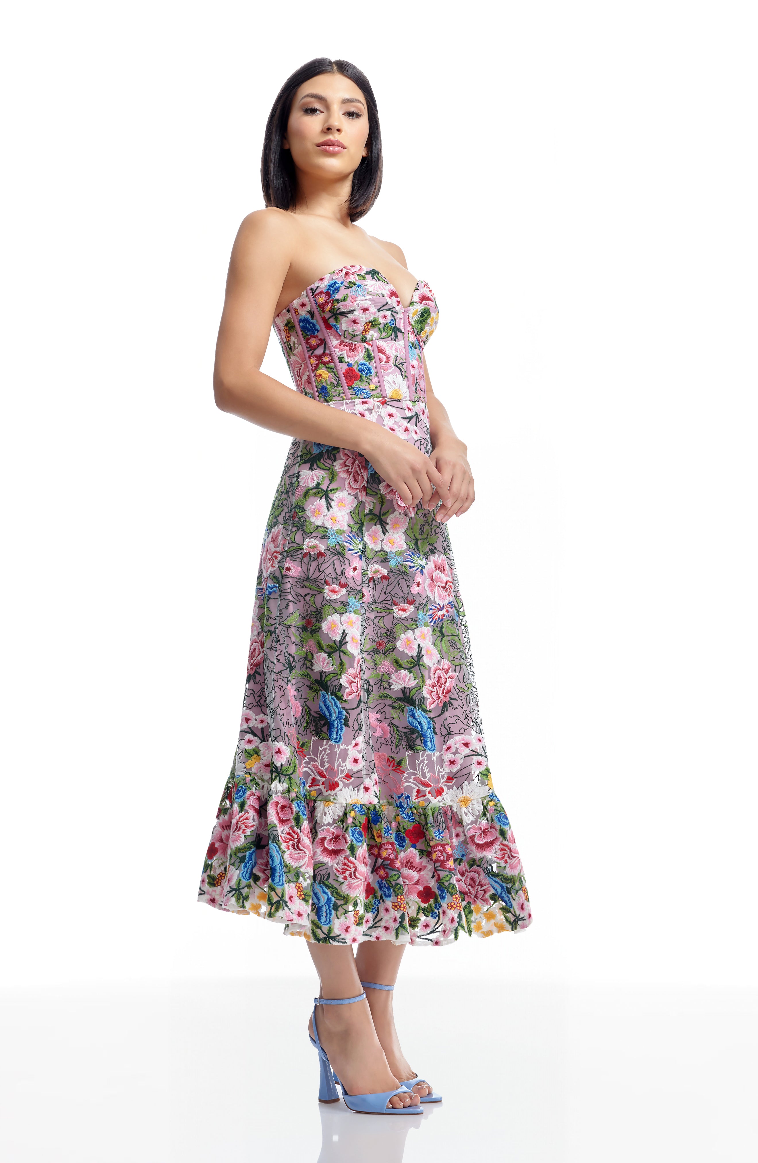 Dress The Population Carina Embroidered Strapless Dress - Blush Multi