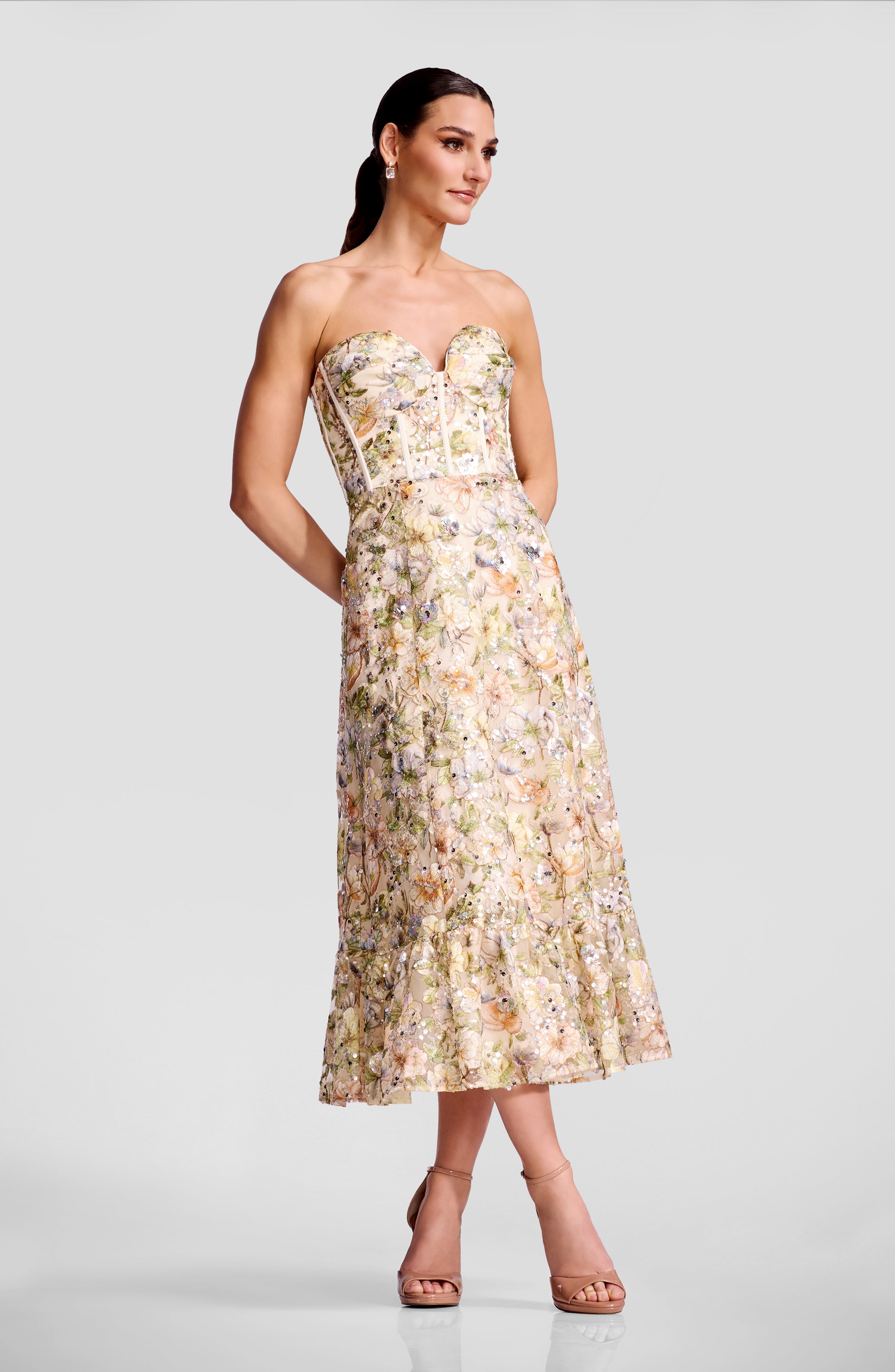 Dress The Population Carina Dress - Ivory Multi