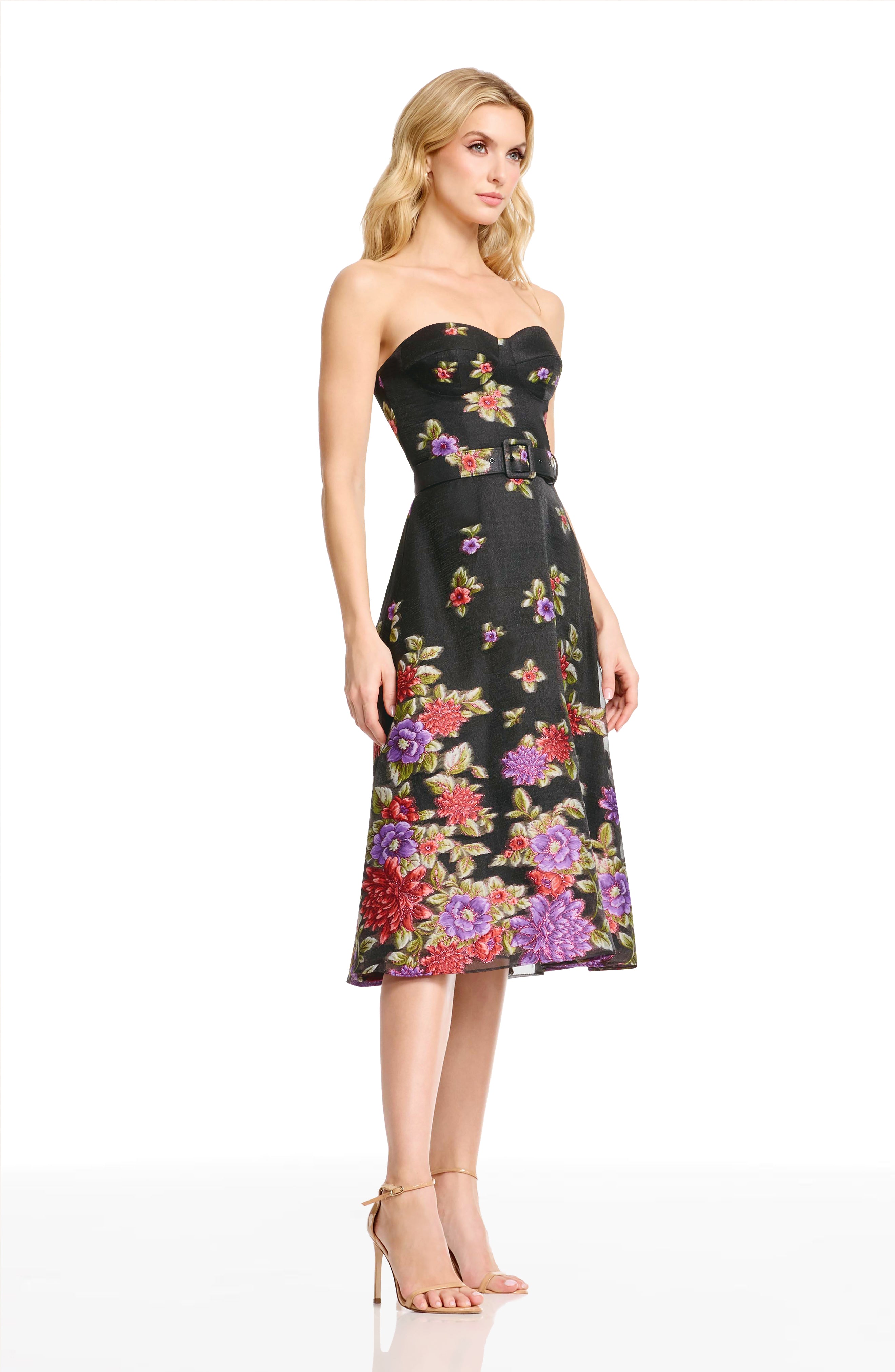 dress the population carlita bustier a line midi dress S / Black MULTI Buy Black Halter Neck graduation dresses Color:Silver Gray Cocktail dresses Statement
