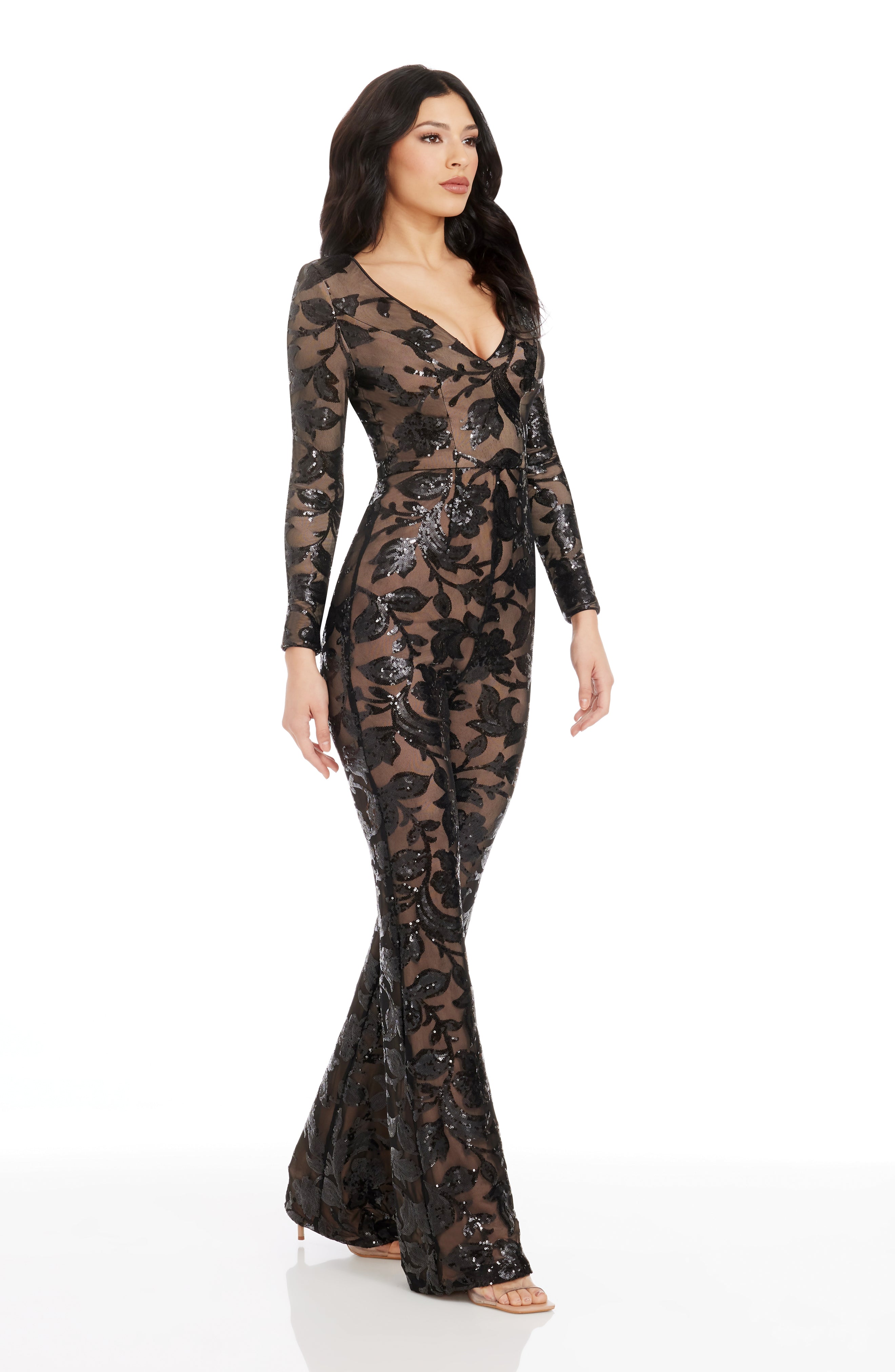 dress the population jumpsuits Dress the Population Women's Charlie Sequin Jumpsuit - Black