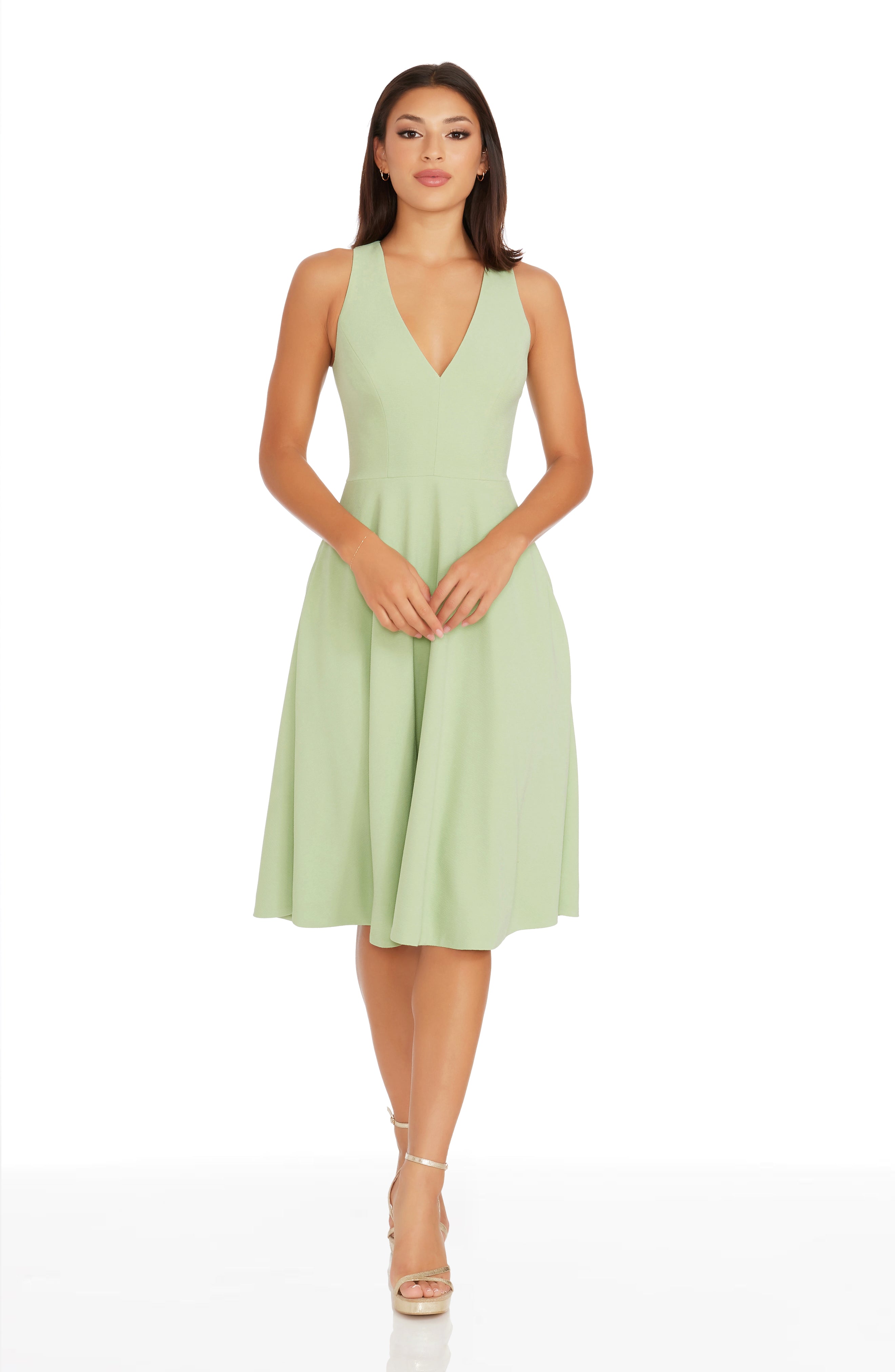 Dress The Population Women's Catalina Fit & Flare Dress - Sage - Size Large