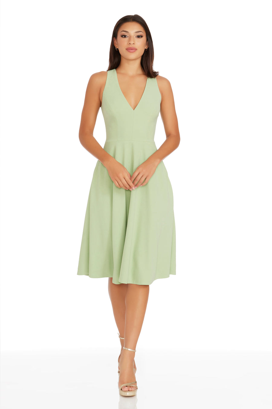 catalina crepe v neck sleeveless a line dress Catalina Dress Dress the Population