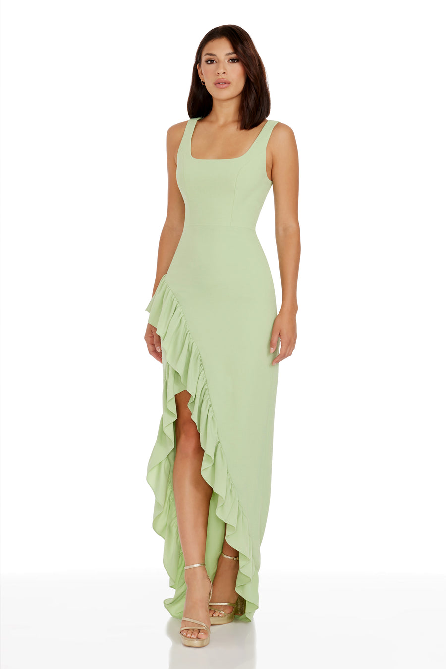 charlene ruffle gown dress the population Dress the Population Women's Charlene Gown - Blue - Size XL