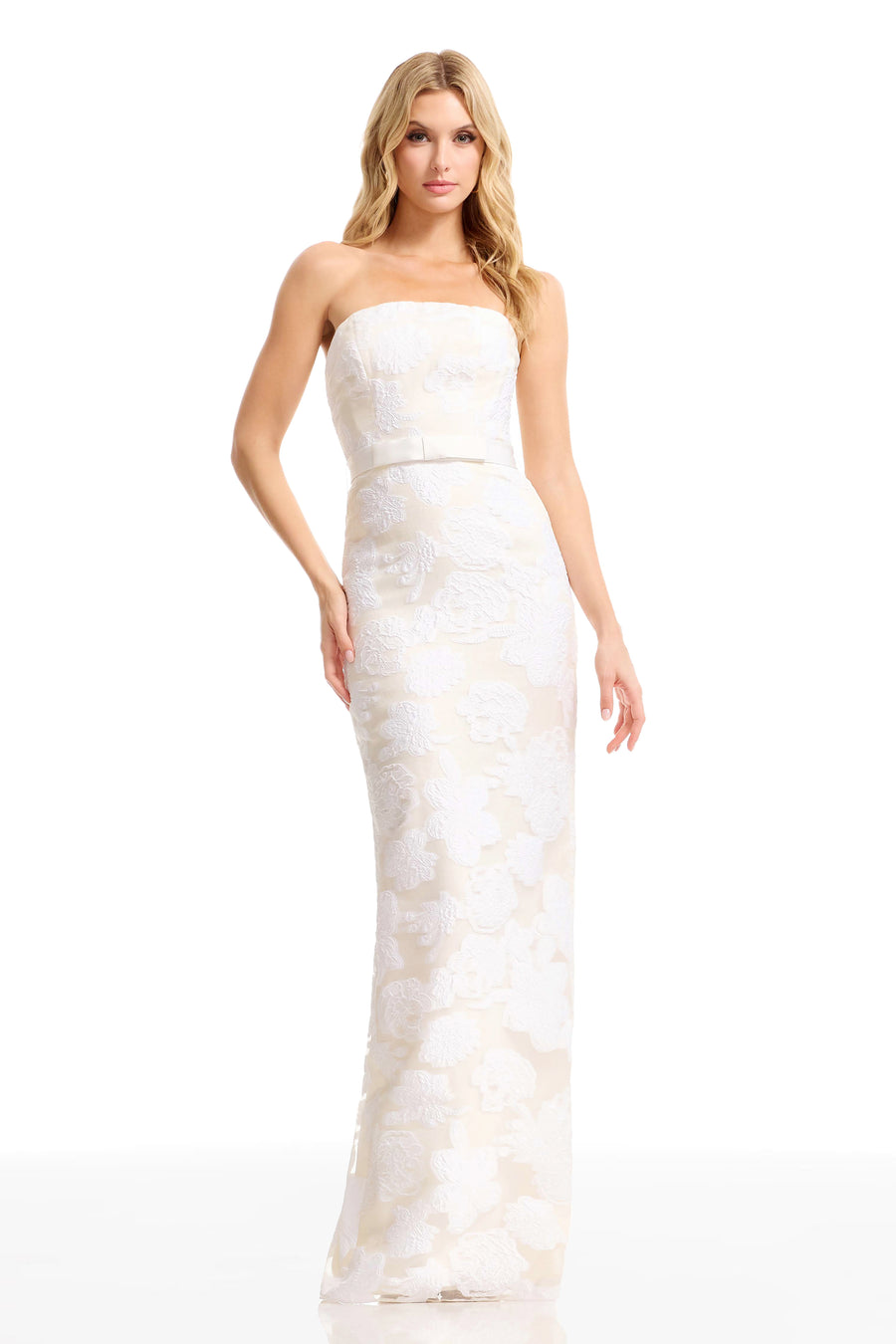 Dress the Population Women's Colleen Floral Jacquard Strapless Mermaid Gown - White - Gowns Dress the Population Women's Colleen Floral Jacquard Strapless Mermaid Gown - White - Gowns