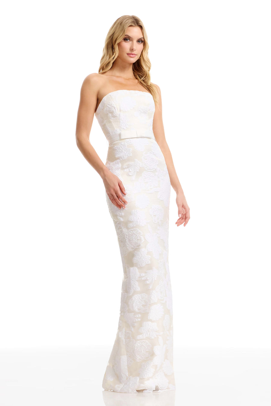 Dress the Population Women's Colleen Floral Jacquard Strapless Mermaid Gown - White - Gowns Dress the Population Women's Colleen Floral Jacquard Strapless Mermaid Gown - White - Gowns