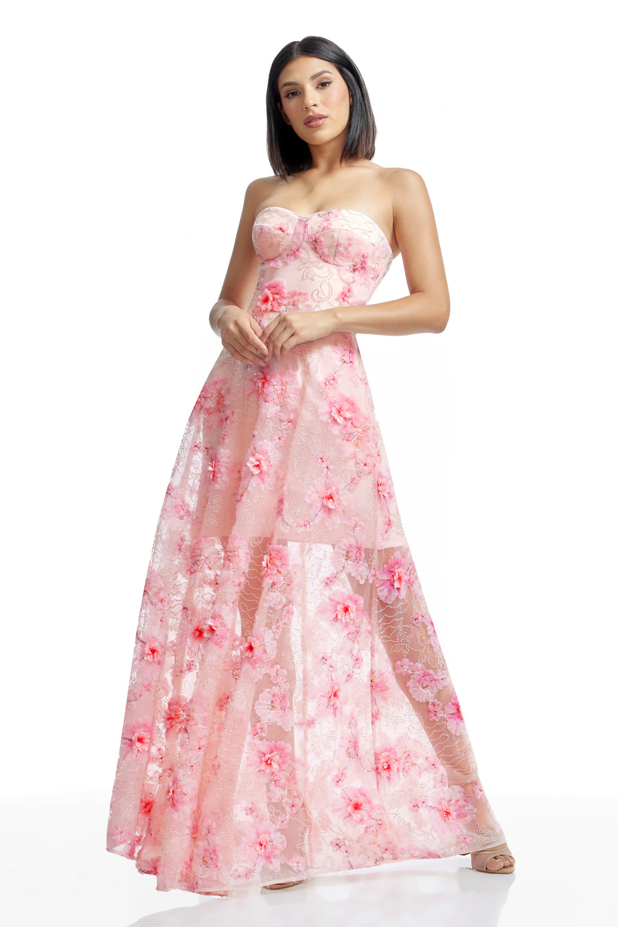 Dress the Population Connor Lace Gown - White Multi