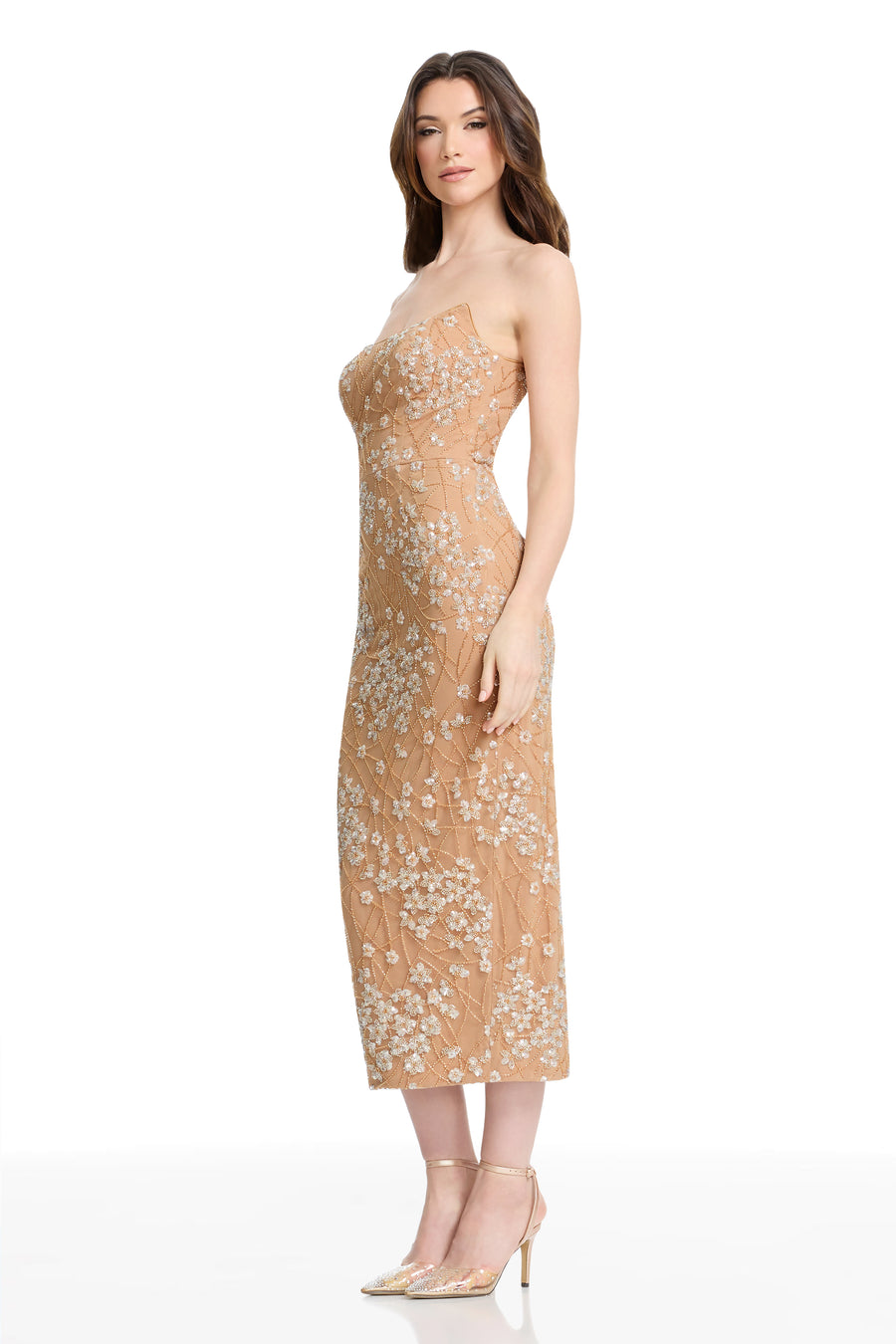 Dress The Population Women's Cosette Floral-Sequined Midi-Dress - Champagne Multi