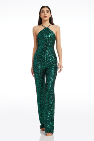 Dress the Population Darian Sequin Halter Jumpsuit