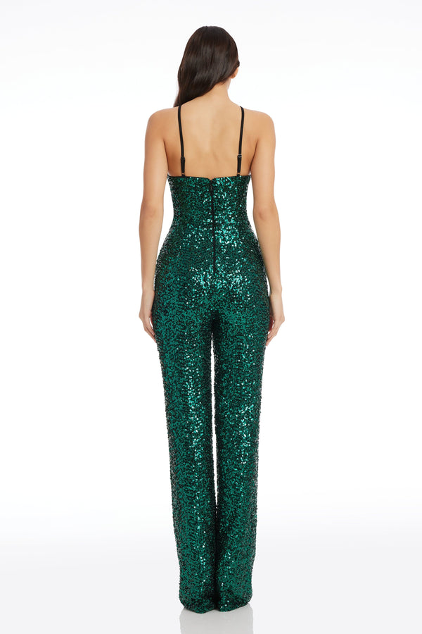 Darian Sequin Jumpsuit / DEEP EMERALD