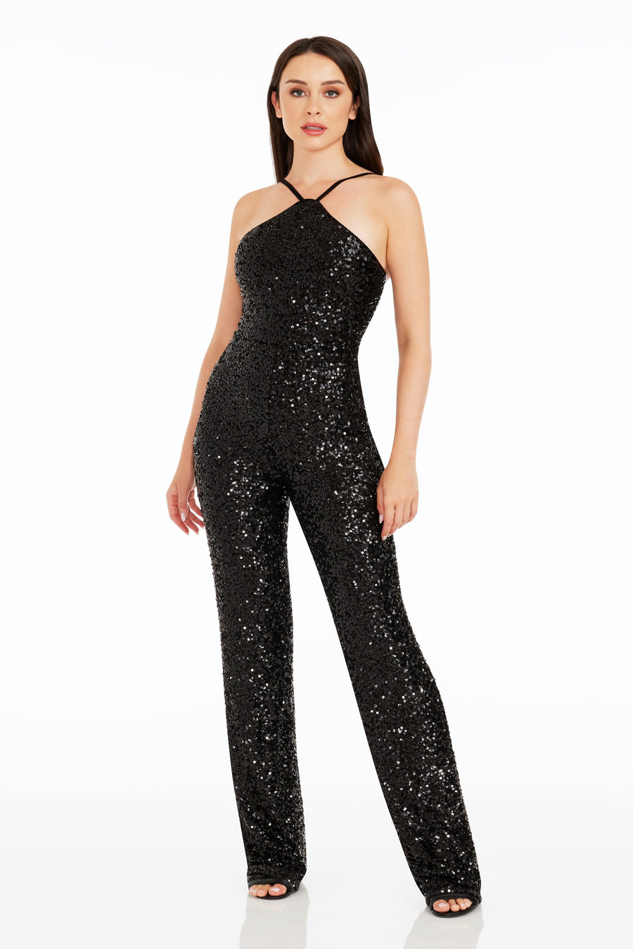 Sequin Halter Neck Flare Jumpsuit