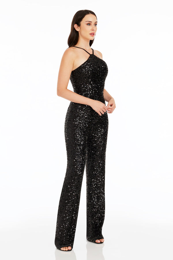 Darian Sequin Jumpsuit / JET BLACK