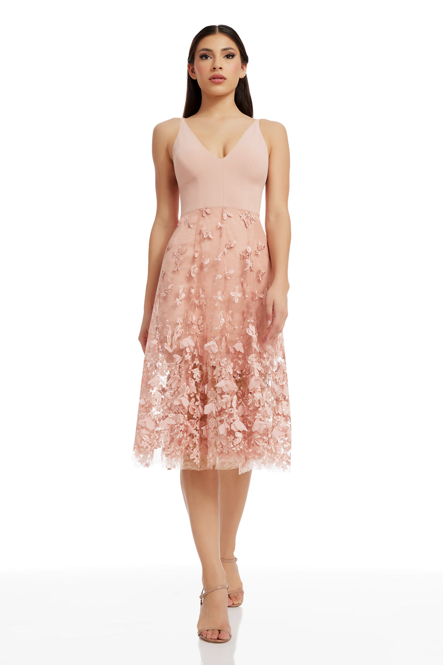 plunging darleen neck fit & flare dress Dress The Population Darleen Dress - Black