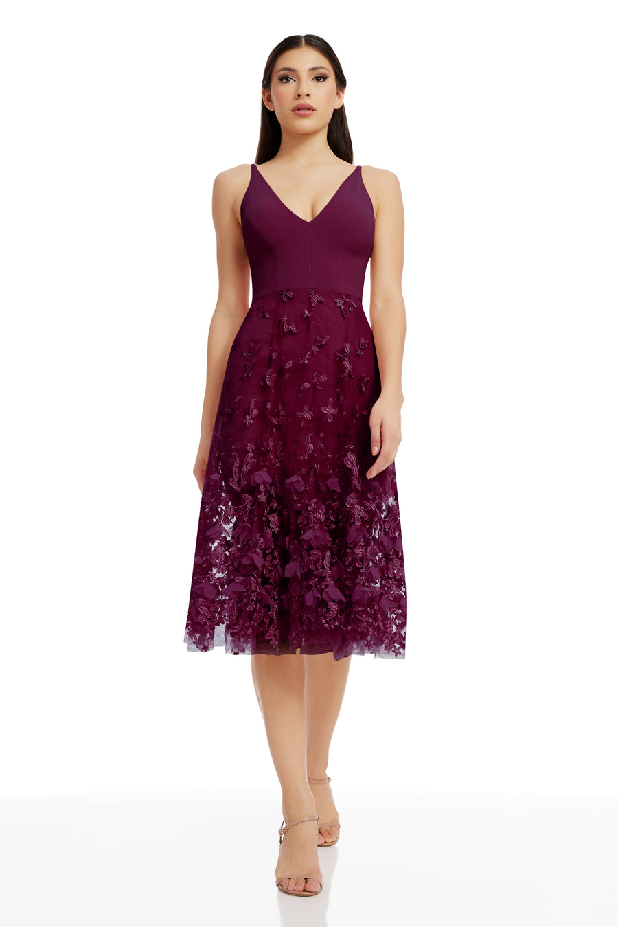 darleen v neck embroidered mesh cocktail dress dress the population Dress The Population Darleen V-neck Embroidered Mesh Cocktail Dress In Orchid