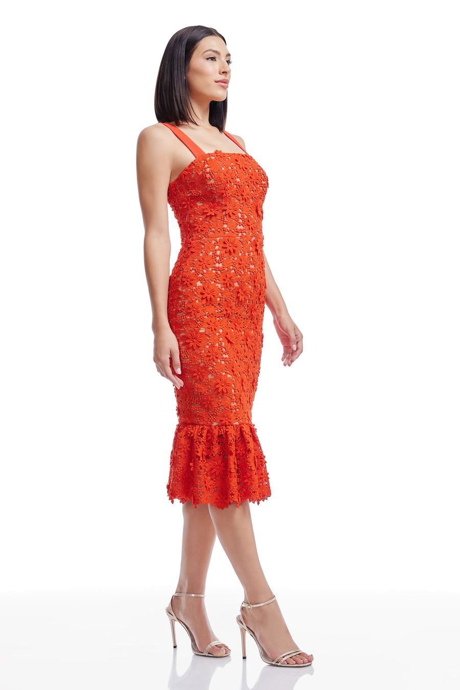 dress the population drew dress Dress the Population Women's Devin Embroidered Lace Halter Evening Gown - Black