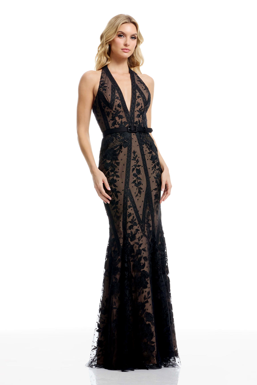 devin mermaid dress Dress the Population Women's Devin Embroidered Halter Dress - Black - Size XS