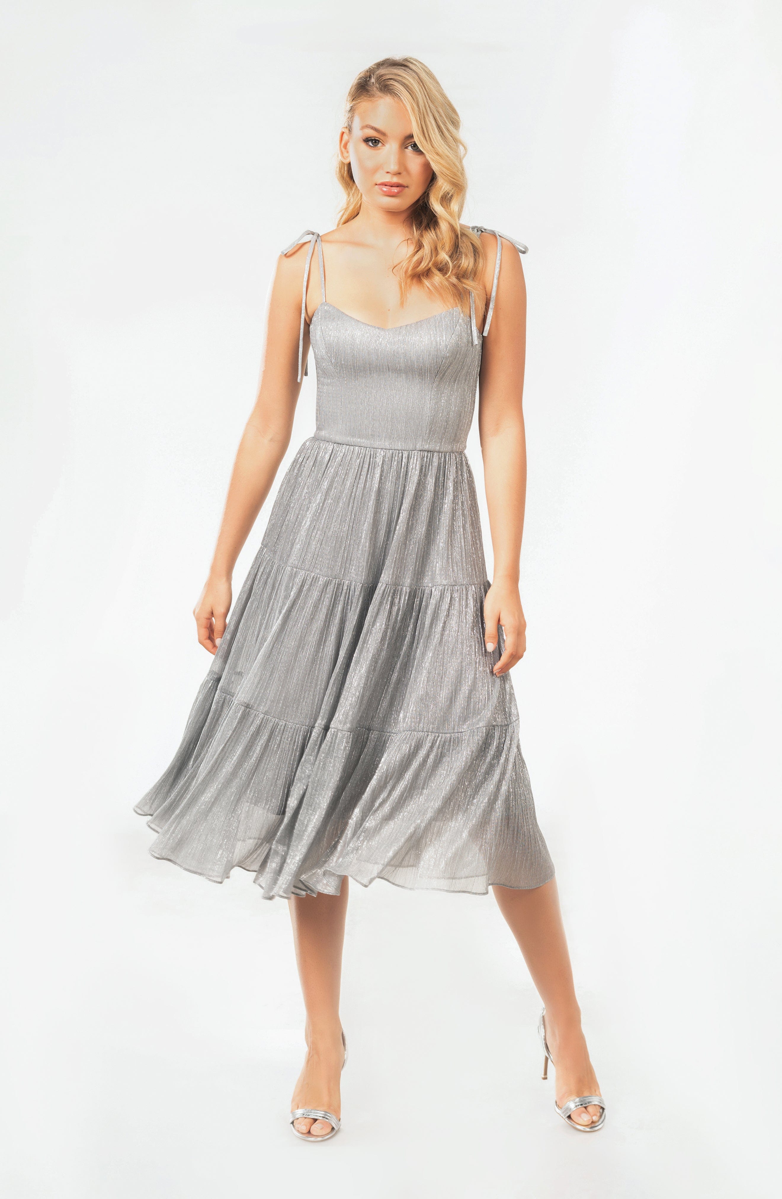 metallic tiered midi dress self-portrait - Pink Boucle Metallic Tiered Midi Dress